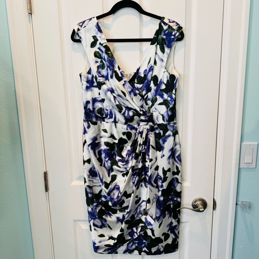 Maggy London Satin White & Purple Floral Dress 14